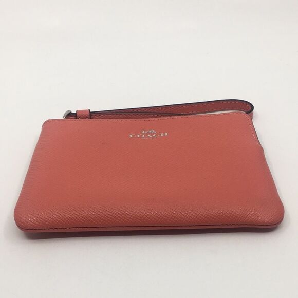 Coach Salmon Pebbled Leather Wristlet with silver tone hardware - Picture 2 of 16